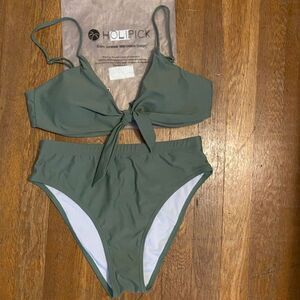 NWT Holipick Army Green High Waist Hight Cut Bikini Women Size M